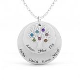 Double Disc Family Necklace with Birthstones Sterling Silver