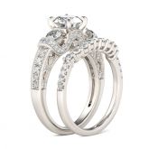 Three Stone Round Cut Sterling Silver Ring Set