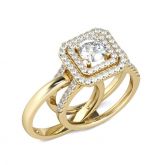 Double Halo Round Cut Sterling Silver Ring Set