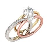 Jeulia Tri-Tone Interchangeable Round Cut Sterling Silver Ring Set