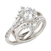 Interchangeable Halo Round Cut Sterling Silver Ring Set