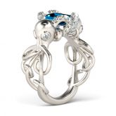 Entwined Emerald Cut Sterling Silver Octopus Ring