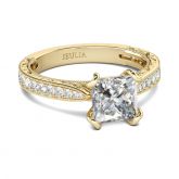 Gold Tone Milgrain Princess Cut Sterling Silver Ring