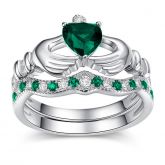 Heart Cut Sterling Silver Claddagh Ring Set