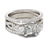 Jeulia 3PC Princess Cut Sterling Silver Ring Set