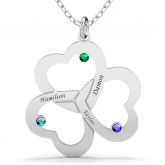 Triple Heart Engraved Family With Birthstones Necklace Sterling Silver