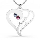 Double Heart Family Necklace With Birthstones Sterling Silver