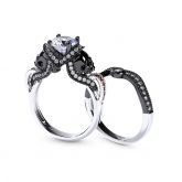 Two Tone Round Cut Sterling Silver Skull Ring