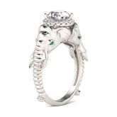 Halo Round Cut Sterling Silver Elephant Ring