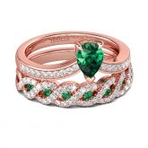 Jeulia Rose Gold Tone Pear Cut Sterling Silver Ring Set