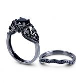 Black Tone Round Cut Sterling Silver Skull Ring