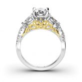 Jeulia Scrollwork Three Stone Round Cut Sterling Silver Ring