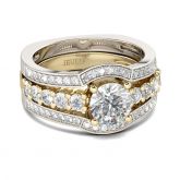 Jeulia Two Tone Round Cut Sterling Silver Ring Set