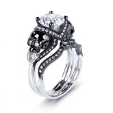 Two Tone Round Cut Sterling Silver Skull Ring