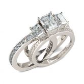 Interchangeable Three Stone Radiant Cut Sterling Silver Ring Set