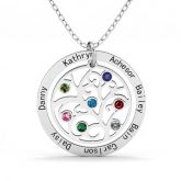 Family Tree Necklace with Birthstones Sterling Silver