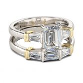 Jeulia Three Stone Emerald Cut Sterling Silver Ring Set