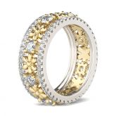 Two Tone Flower Round Cut Sterling Silver Women's Band