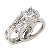 Floral Princess Cut Interchangeable Sterling Silver Ring Set