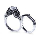 Twist Two Tone Round Cut Sterling Silver Skull Ring