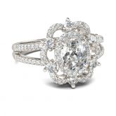Floral Halo Split Shank Oval Cut Sterling Silver Ring