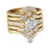 Yellow Gold Tone 5PC Round Cut Sterling Silver Ring Set