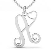 One Initial Monogram With Heart Necklace Sterling Silver