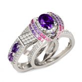 Halo Oval Cut Sterling Silver Ring Set
