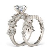 Leaf Design Round Cut Sterling Silver Ring Set