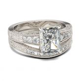 Milgrain Radiant Cut Sterling Silver Ring Set