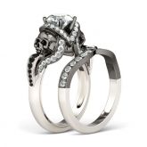 Two Tone Round Cut Sterling Silver Skull Ring