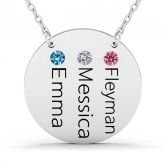 Three Name Engraved Family Necklace With Birthstones Sterling Silver