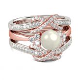 Two Tone Faux Pearl Sterling Silver Enhancer Ring Set