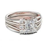 Jeulia Two Tone Split Shank Princess Cut Sterling Silver Ring Set