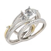 Three Stone Radiant Cut Interchangeable Sterling Silver Ring Set