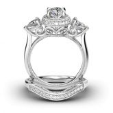 Antique Halo Round Cut Sterling Silver Ring Set