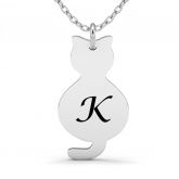 Cat Initial Engraved Necklace Sterling Silver