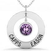 Circle Engraved Necklace with Birthstone Sterling Silver