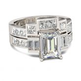 Contemporary Design Emerald Cut Sterling Silver Ring Set
