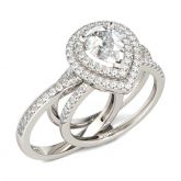 Double Halo Pear Cut Sterling Silver Ring Set