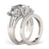 Three Stone Princess Cut Sterling Silver Ring Set