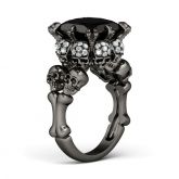 Black Tone Princess Cut Sterling Silver Skull Ring