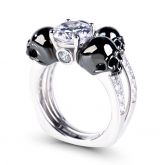 Jeulia Two Tone Round Cut Sterling Silver Skull Ring Set