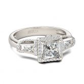 Three Stone Halo Princess Cut Sterling Silver Ring