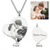 Loving Heart Laser Engraved Personalized Photo Necklace Sterling Silver
