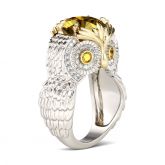 Feather Round Cut Sterling Silver Owl Ring