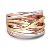 Three Tone Intertwined Sterling Silver Ring
