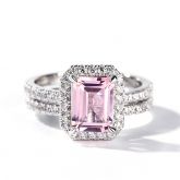 Jeulia Halo Emerald Cut Synthetic Morganite Sterling Silver Ring Set