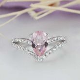 Pear Cut Synthetic Morganite Sterling Silver Ring