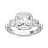 Jeulia Halo Three Stone Cushion Cut Sterling Silver Ring